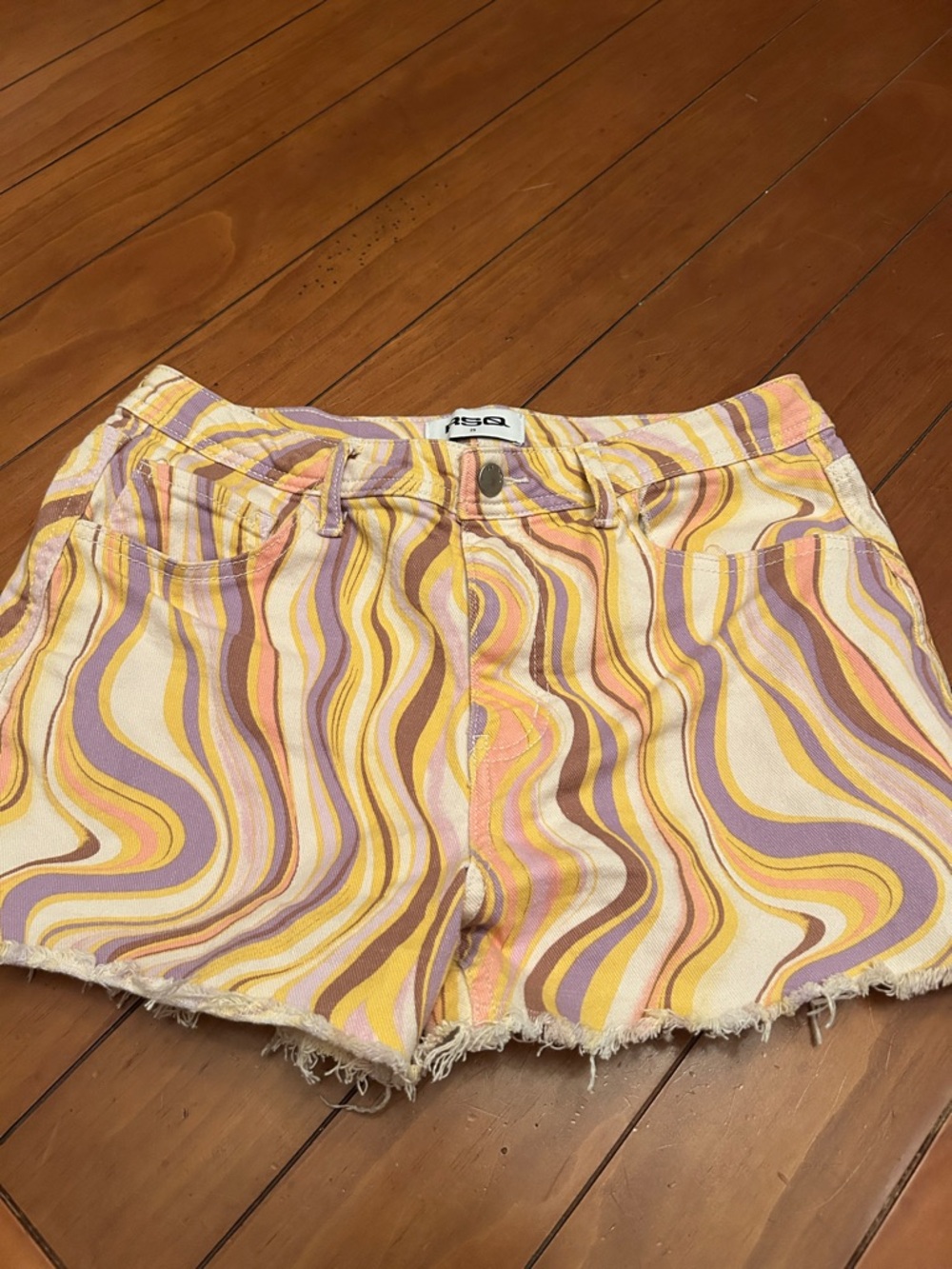 RSQ Swirl Print Denim Shorts Size 29 | Funky Y2K Colorful Festival Vibe